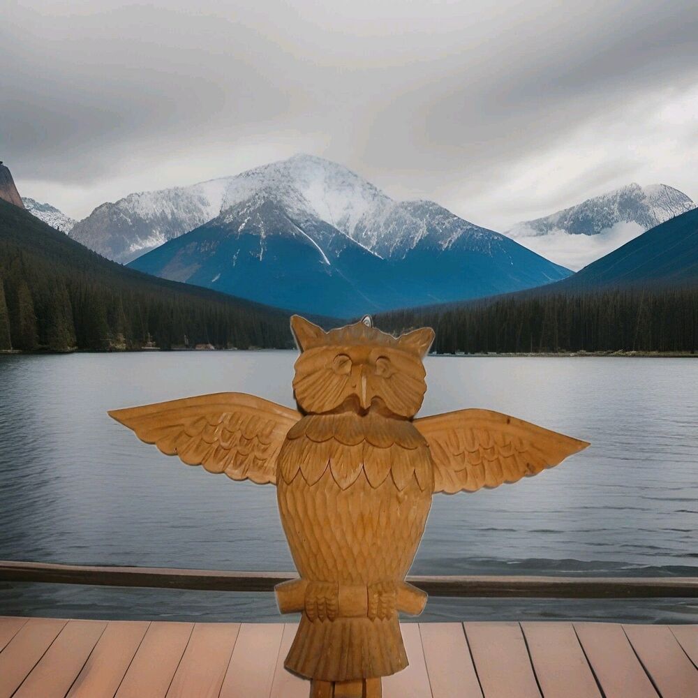 Vintage Folk Art Carved Wooden Articulated Owl Wall Hook Wings Move